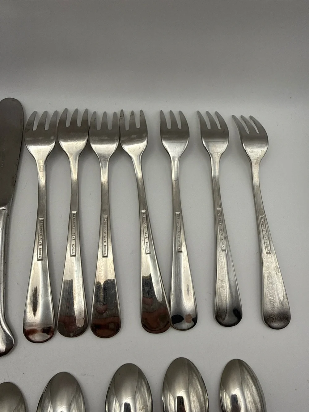 (27) Retroneu JAMESTOWN Stainless Cocktail Forks Demitasse Spoons Butter Knives